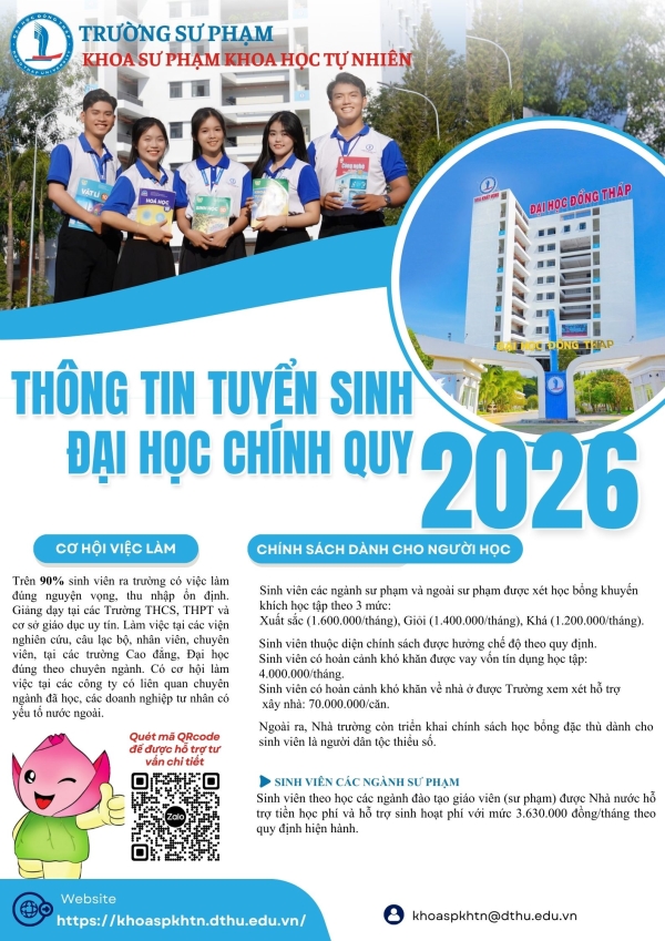 THÔNG TIN TUYỂN SINH ĐẠI HỌC CHÍNH QUY NĂM 2026 CỦA KHOA SƯ PHẠM KHOA HỌC TỰ NHIÊN