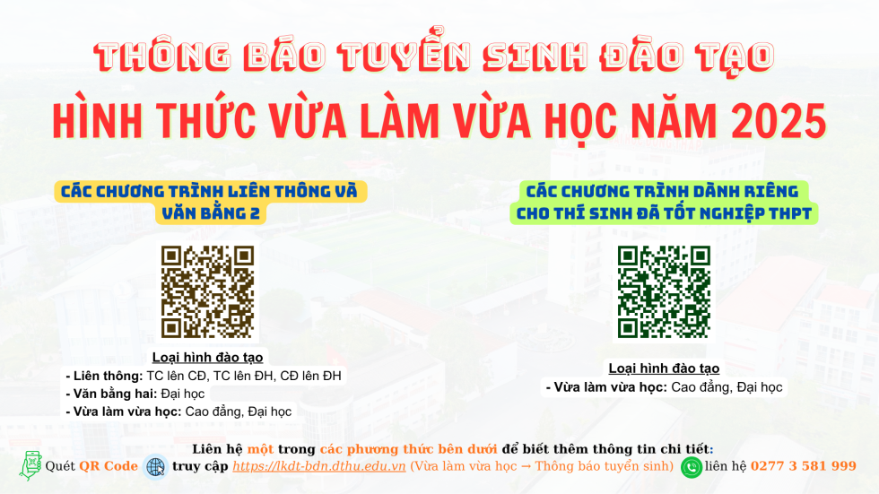 Thông báo tuyển sinh đào tạo hình thức Vừa làm vừa học năm 2025