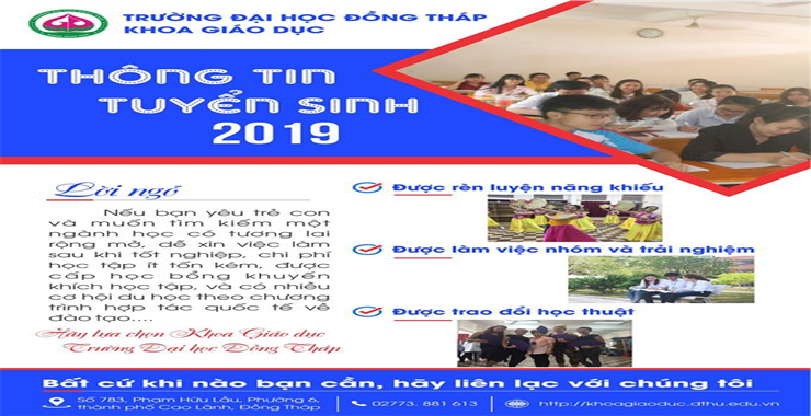 Thông tin tuyển sinh Khoa Giáo dục, trường Đại học Đồng Tháp Năm 2019