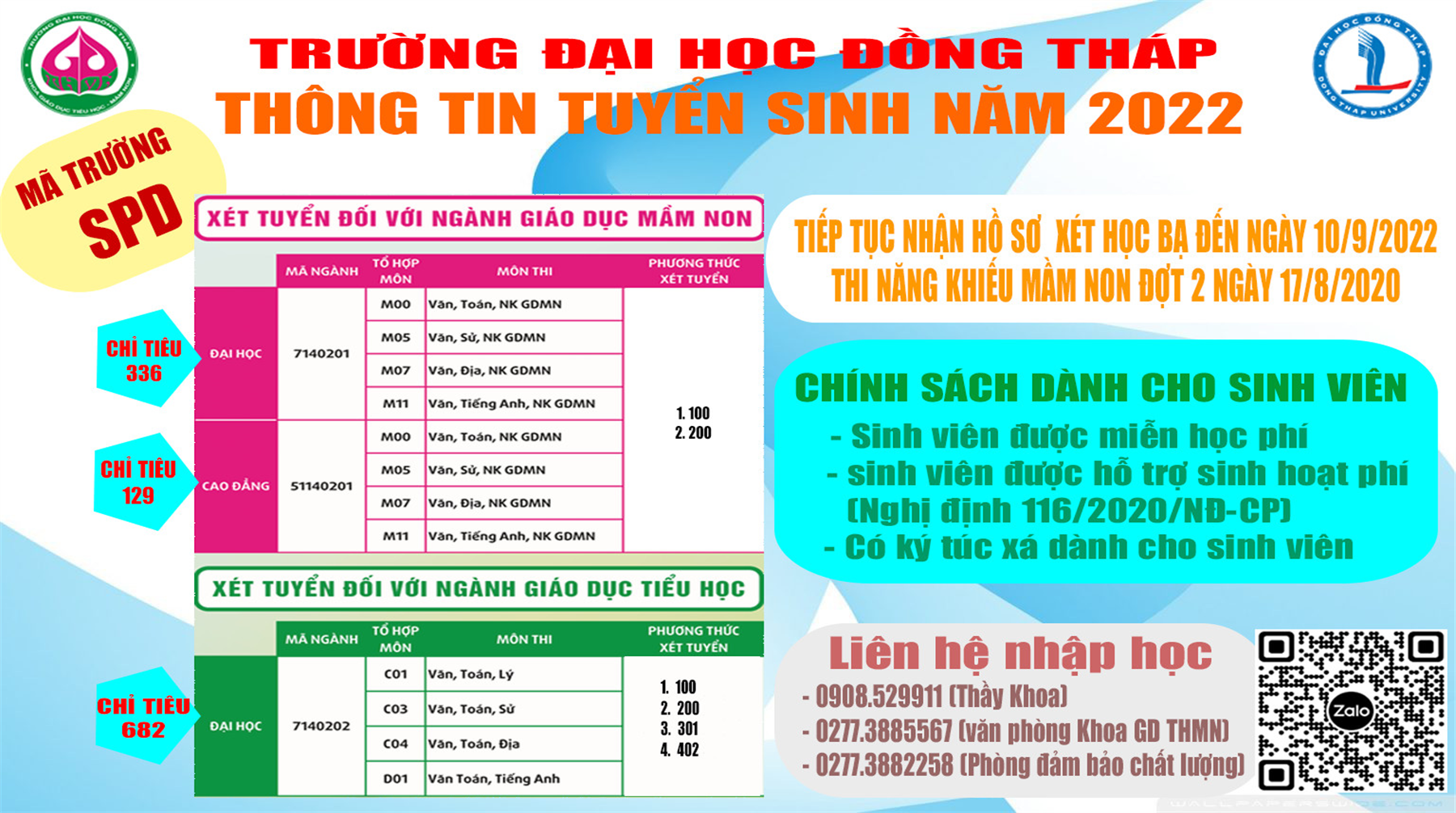 Thông tin tuyển sinh của Trường Đại học Đồng Tháp vừa cập nhật đến thời điểm 14/8/2022