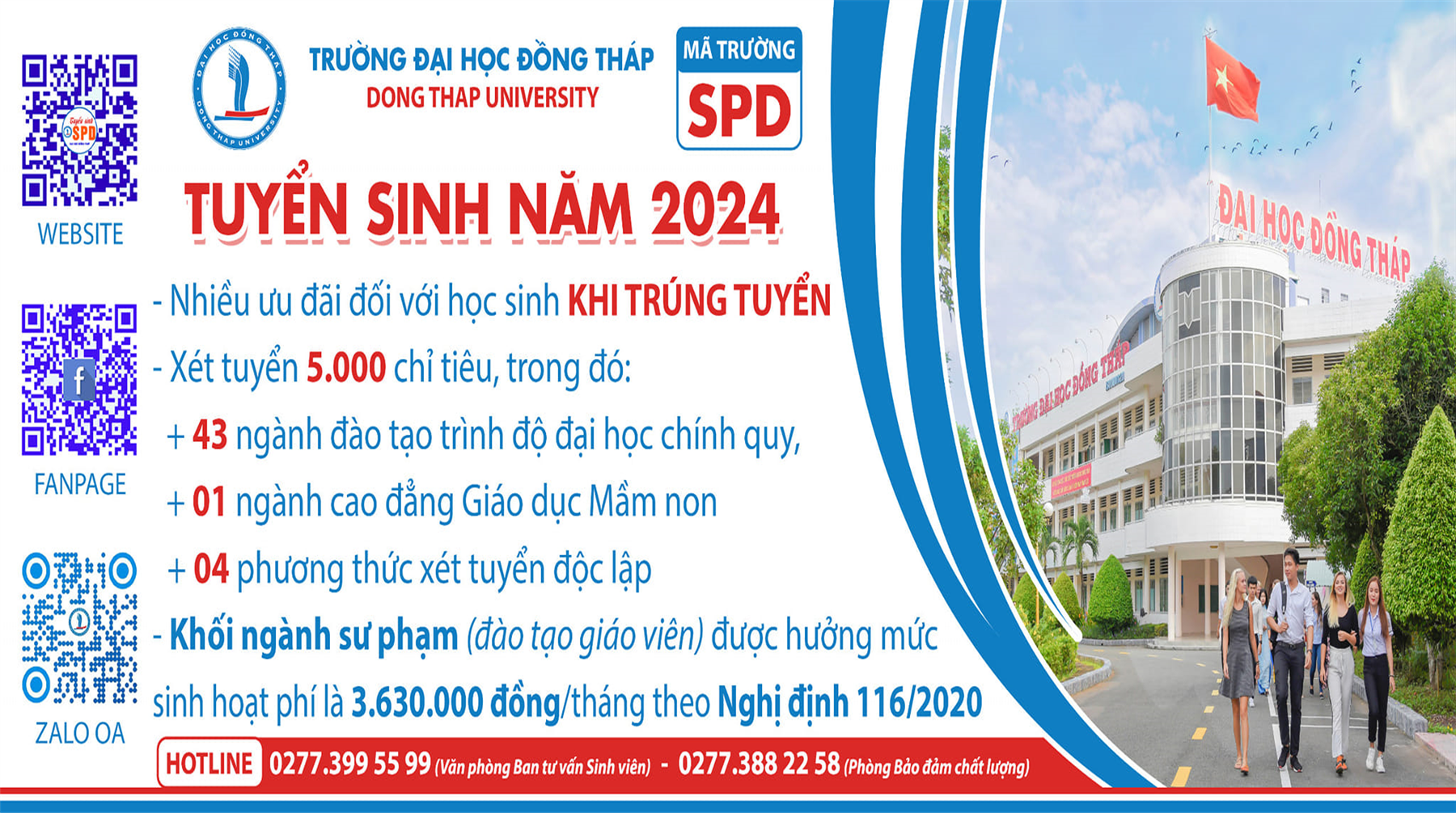 Trường Đại học Đồng Tháp vẫn đang nhận hồ sơ xét tuyển đại học chính quy khoá tuyển sinh năm 2024 các ngày trong tuần và thứ 7, chủ nhật